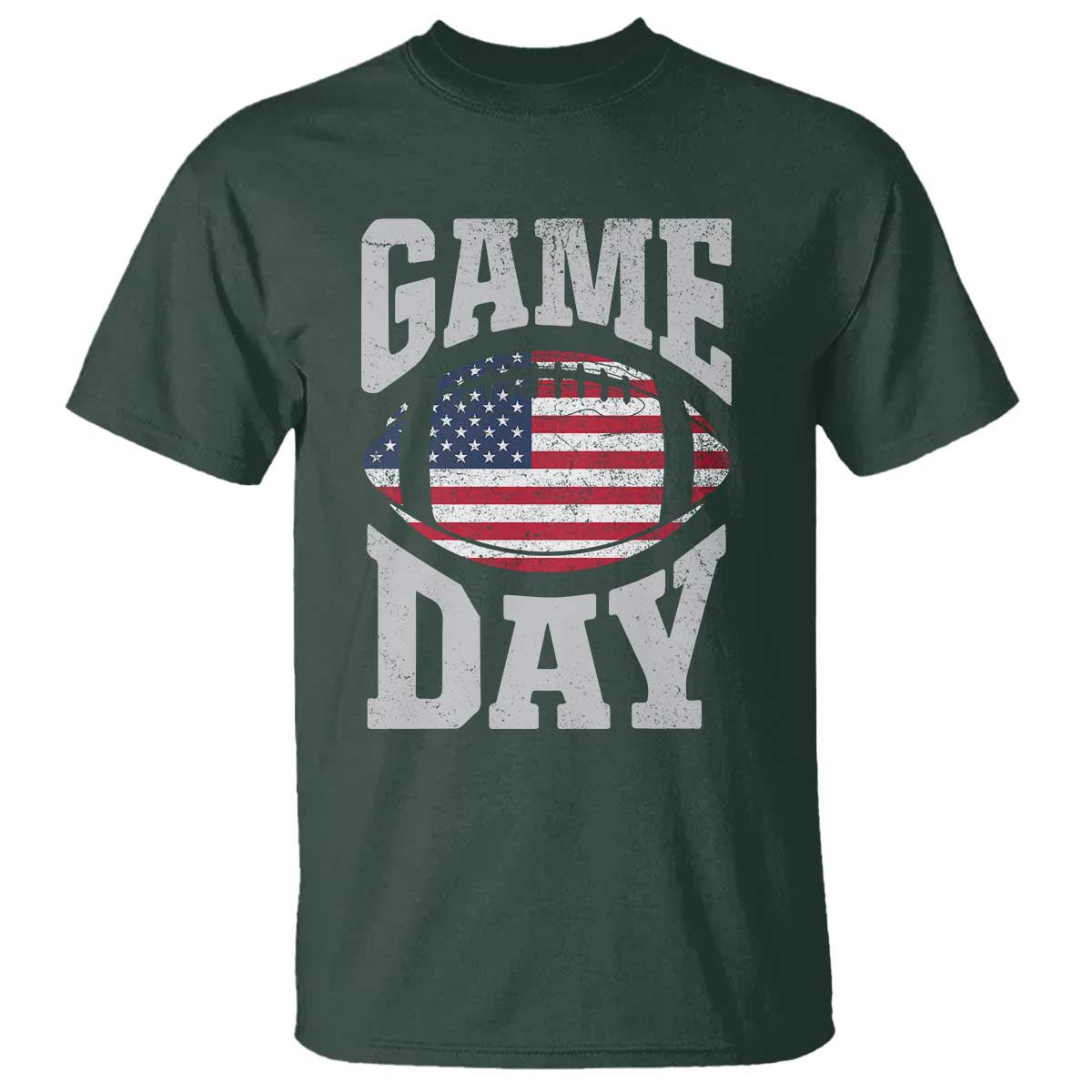Game Day Football T Shirt Funny Sunday Retro Patriotic American Flag TS10 Dark Forest Green Print Your Wear