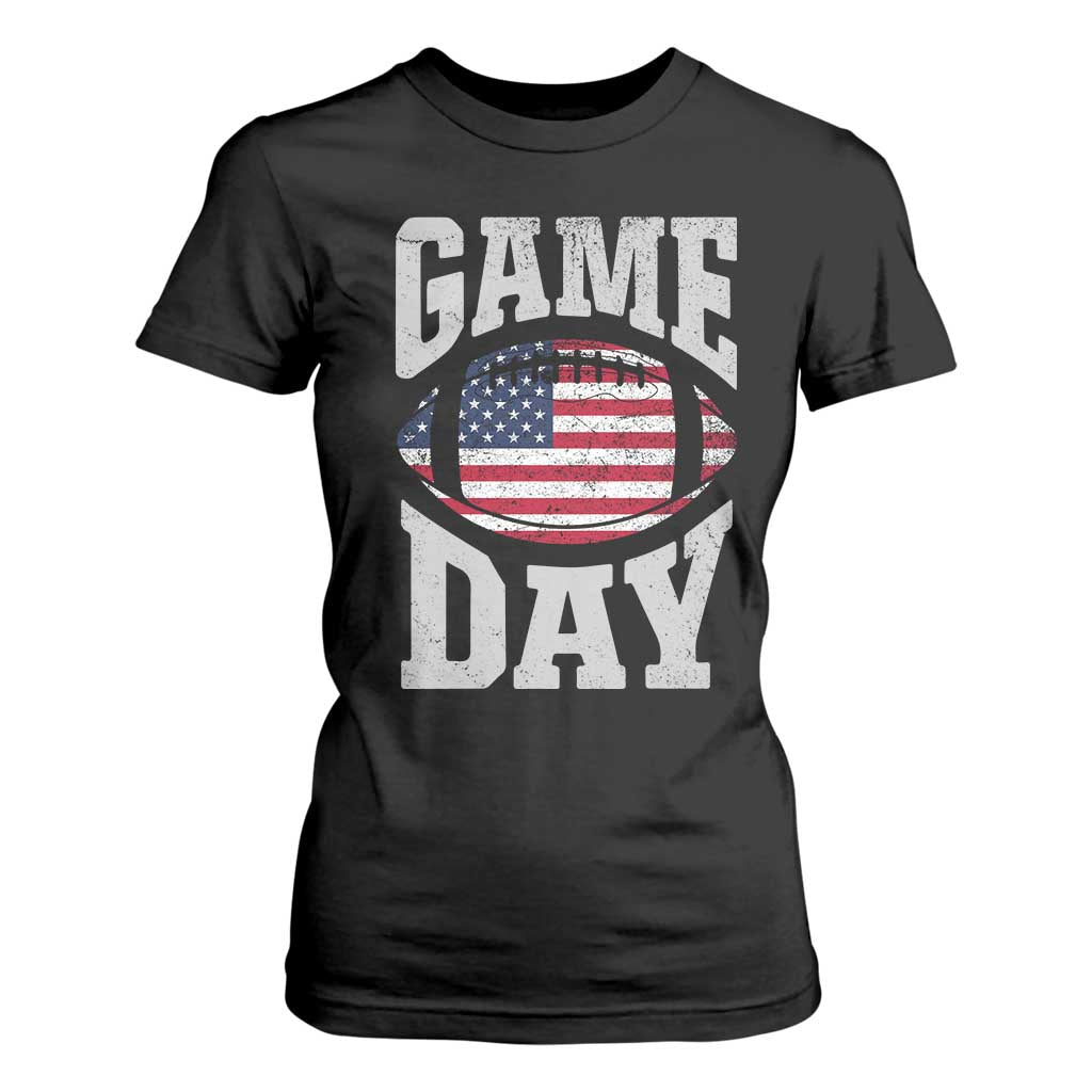 Game Day Football T Shirt For Women Funny Sunday Retro Patriotic American Flag TS10 Black Print Your Wear