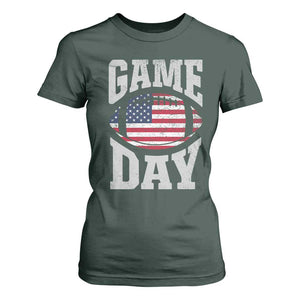 Game Day Football T Shirt For Women Funny Sunday Retro Patriotic American Flag TS10 Dark Forest Green Print Your Wear