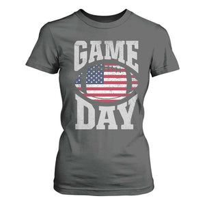 Game Day Football T Shirt For Women Funny Sunday Retro Patriotic American Flag TS10 Dark Heather Print Your Wear