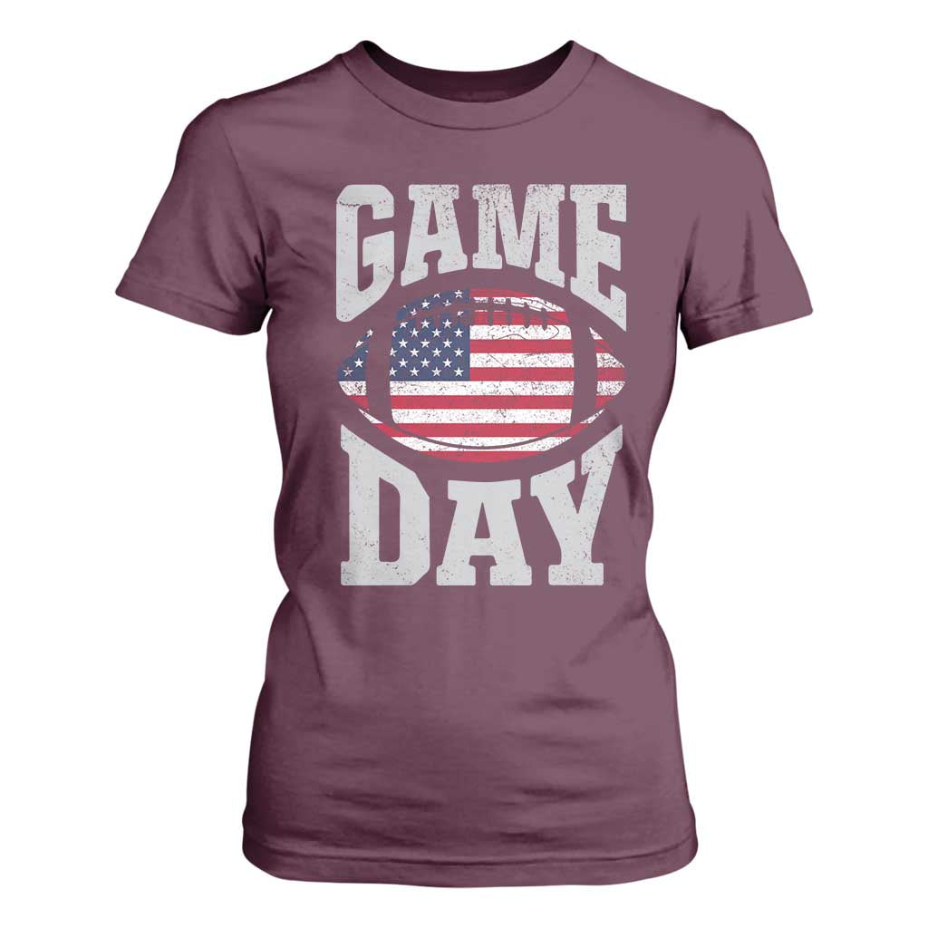 Game Day Football T Shirt For Women Funny Sunday Retro Patriotic American Flag TS10 Maroon Print Your Wear