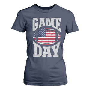 Game Day Football T Shirt For Women Funny Sunday Retro Patriotic American Flag TS10 Navy Print Your Wear