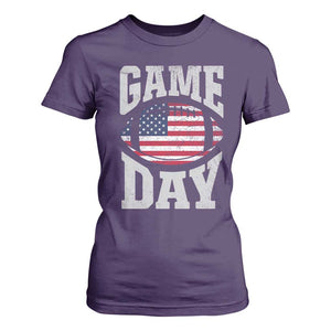 Game Day Football T Shirt For Women Funny Sunday Retro Patriotic American Flag TS10 Purple Print Your Wear