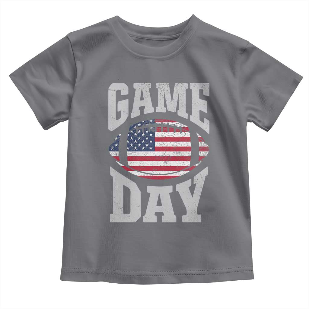 Game Day Football Toddler T Shirt Funny Sunday Retro Patriotic American Flag TS10 Charcoal Print Your Wear