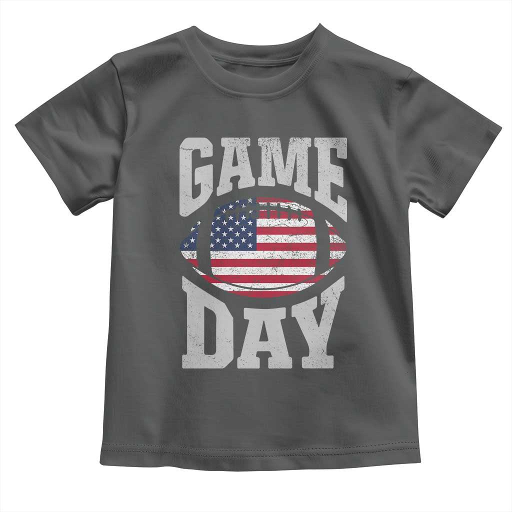 Game Day Football Toddler T Shirt Funny Sunday Retro Patriotic American Flag TS10 Dark Heather Print Your Wear