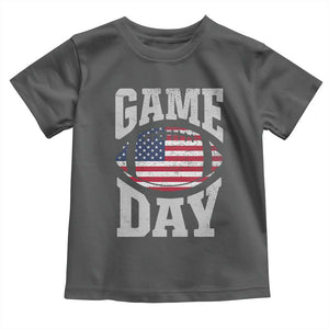 Game Day Football Toddler T Shirt Funny Sunday Retro Patriotic American Flag TS10 Dark Heather Print Your Wear