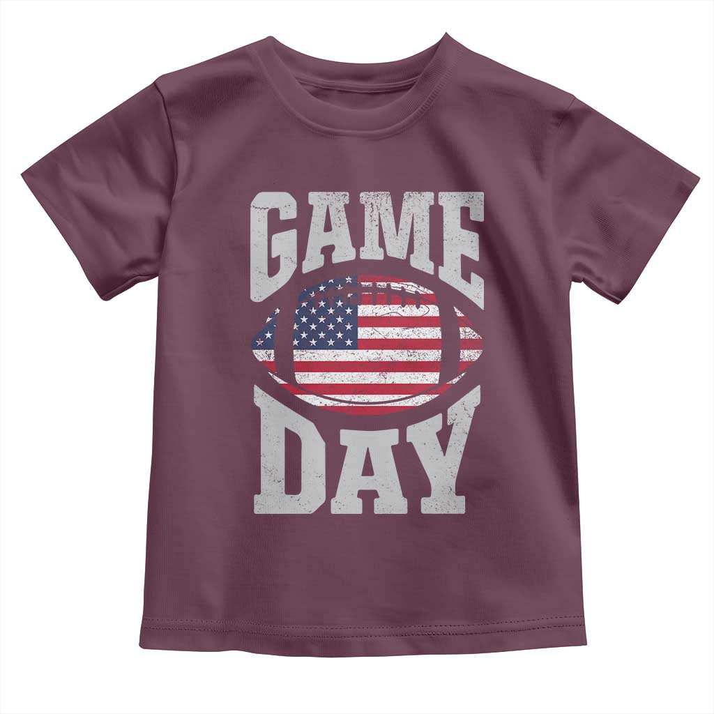 Game Day Football Toddler T Shirt Funny Sunday Retro Patriotic American Flag TS10 Maroon Print Your Wear