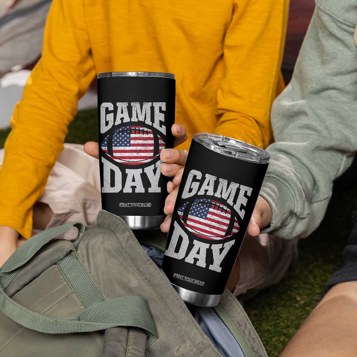 Game Day Football Tumbler Cup Funny Sunday Retro Patriotic American Flag TS10 Print Your Wear