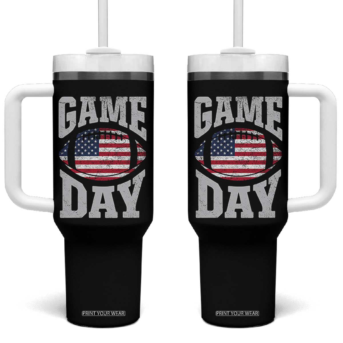 Game Day Football Tumbler With Handle Funny Sunday Retro Patriotic American Flag TS10 One Size: 40 oz Black Print Your Wear