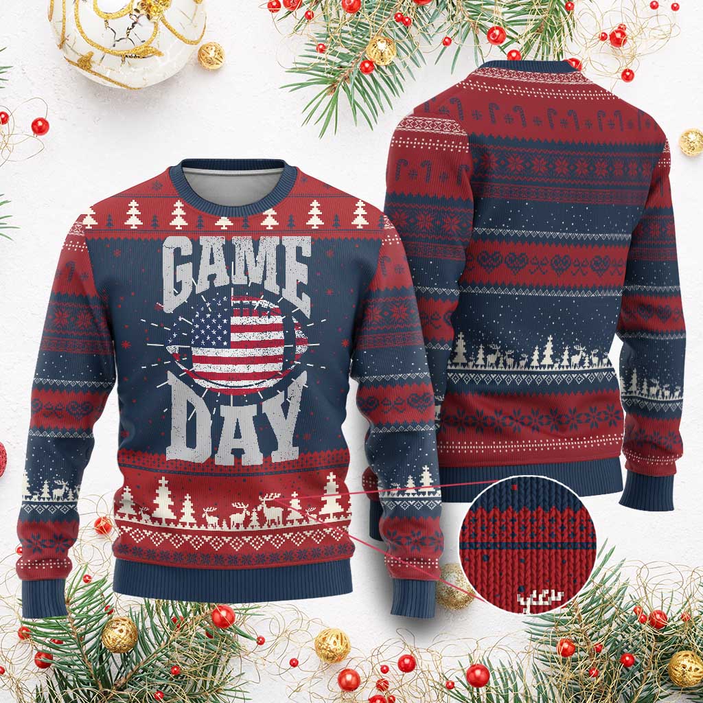 Game Day Football Knit Sweatshirt Funny Sunday Retro Patriotic American Flag TS10 Burgundy Print Your Wear