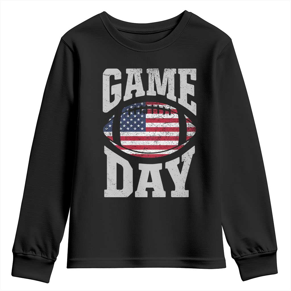 Game Day Football Youth Sweatshirt Funny Sunday Retro Patriotic American Flag TS10 Black Print Your Wear
