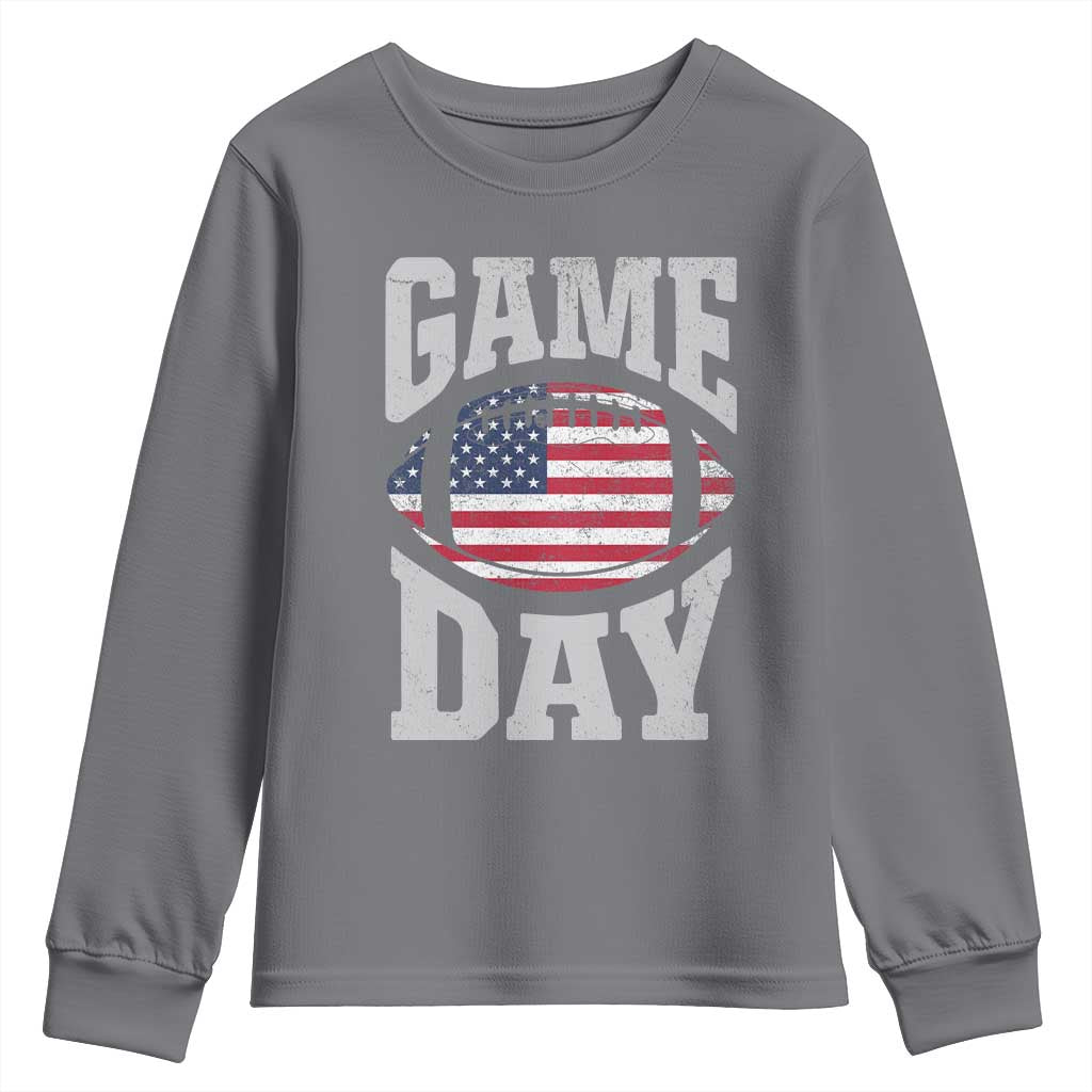 Game Day Football Youth Sweatshirt Funny Sunday Retro Patriotic American Flag TS10 Charcoal Print Your Wear