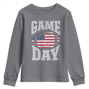 Game Day Football Youth Sweatshirt Funny Sunday Retro Patriotic American Flag TS10 Charcoal Print Your Wear