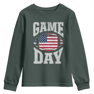 Game Day Football Youth Sweatshirt Funny Sunday Retro Patriotic American Flag TS10 Dark Forest Green Print Your Wear
