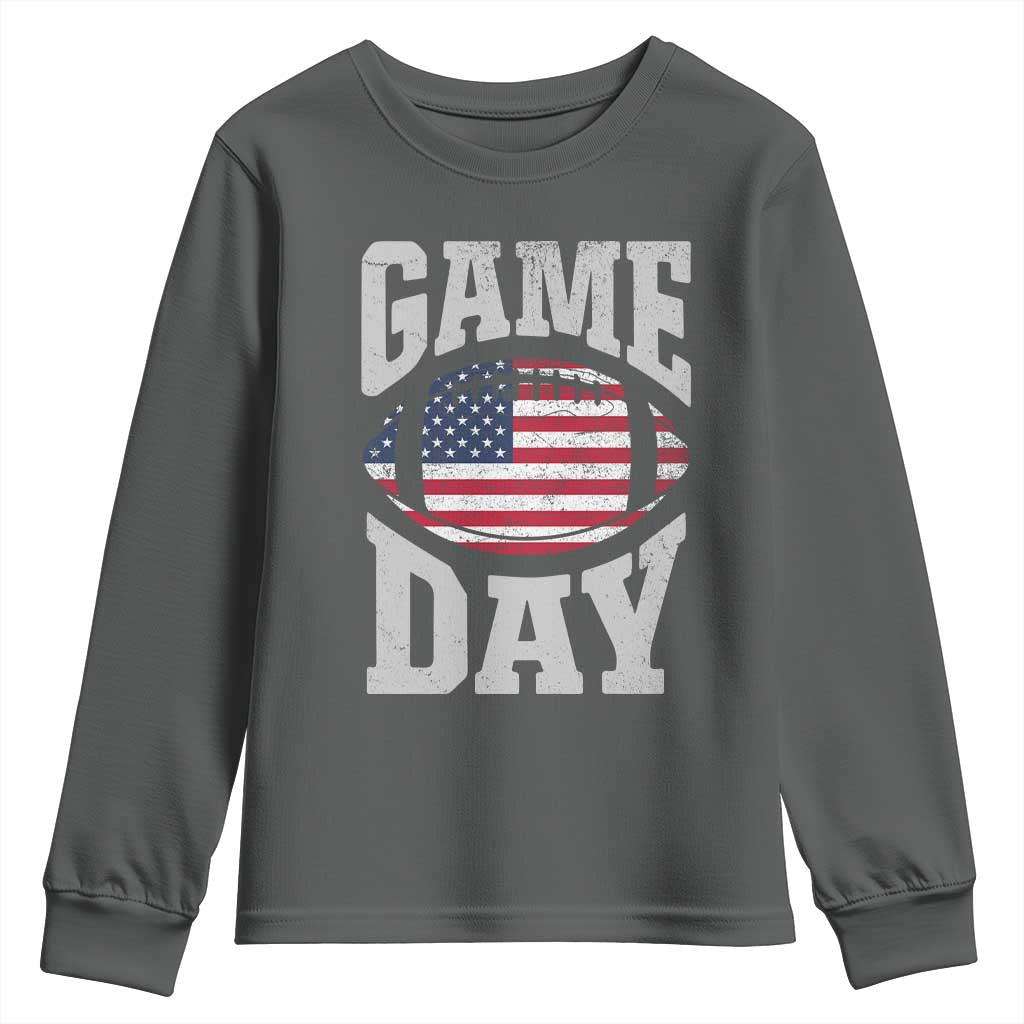 Game Day Football Youth Sweatshirt Funny Sunday Retro Patriotic American Flag TS10 Dark Heather Print Your Wear