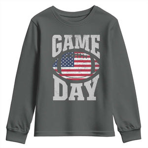 Game Day Football Youth Sweatshirt Funny Sunday Retro Patriotic American Flag TS10 Dark Heather Print Your Wear