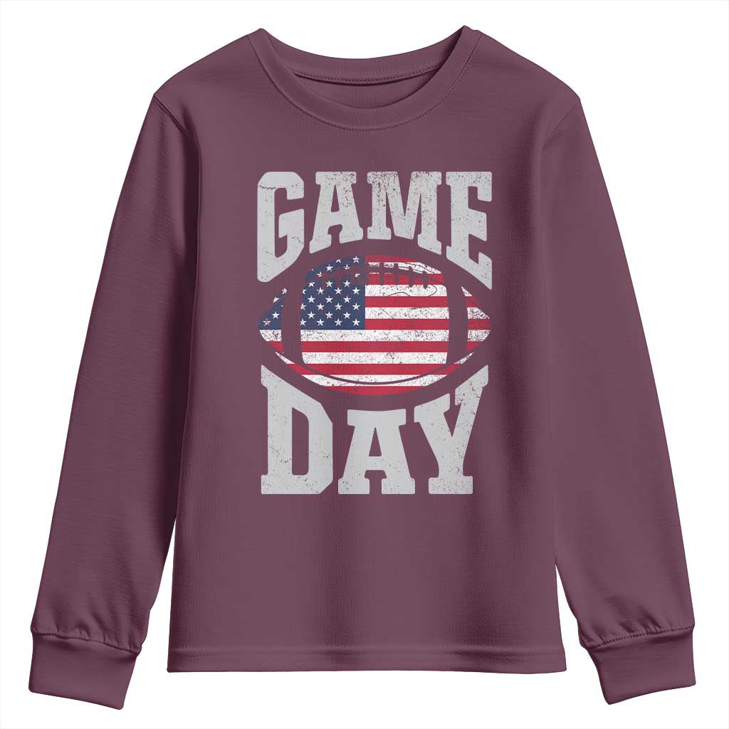 Game Day Football Youth Sweatshirt Funny Sunday Retro Patriotic American Flag TS10 Maroon Print Your Wear