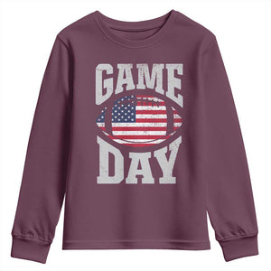 Game Day Football Youth Sweatshirt Funny Sunday Retro Patriotic American Flag TS10 Maroon Print Your Wear