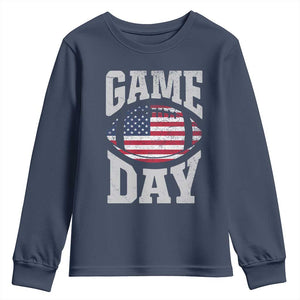 Game Day Football Youth Sweatshirt Funny Sunday Retro Patriotic American Flag TS10 Navy Print Your Wear