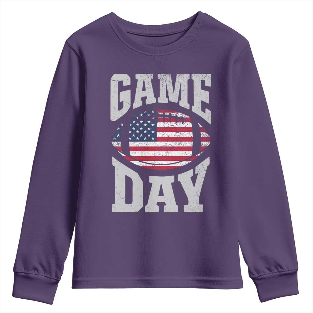 Game Day Football Youth Sweatshirt Funny Sunday Retro Patriotic American Flag TS10 Purple Print Your Wear