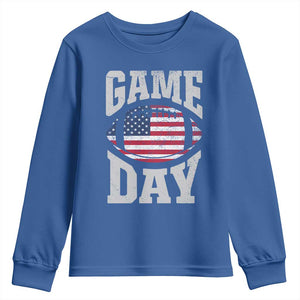 Game Day Football Youth Sweatshirt Funny Sunday Retro Patriotic American Flag TS10 Royal Blue Print Your Wear