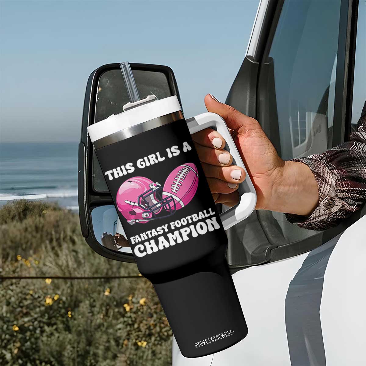 This Girl Is A Fantasy Football Champion Tumbler With Handle Funny Champ Champion Draft TS10 Print Your Wear