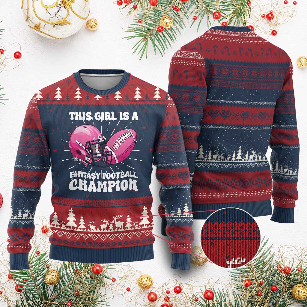 This Girl Is A Fantasy Football Champion Knit Sweatshirt Funny Champ Champion Draft TS10 Burgundy Print Your Wear