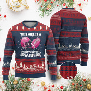 This Girl Is A Fantasy Football Champion Knit Sweatshirt Funny Champ Champion Draft TS10 Burgundy Print Your Wear