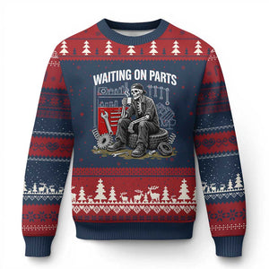 Funny Waiting On Parts Mechanic Skeleton Auto Repair Life Ugly Christmas Sweater TS10 Navy Red Print Your Wear