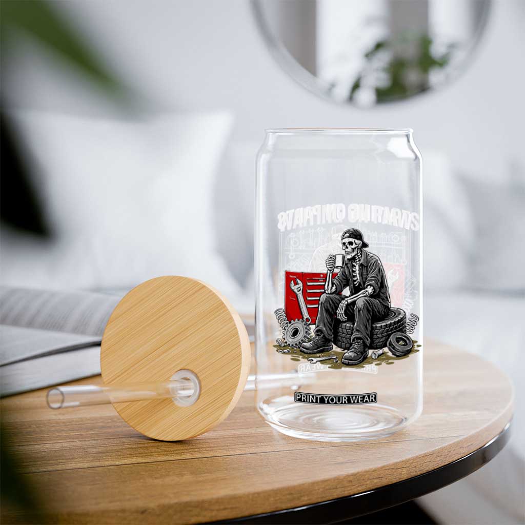 Funny Waiting On Parts Mechanic Skeleton Auto Repair Life Glass Can TS10 Print Your Wear
