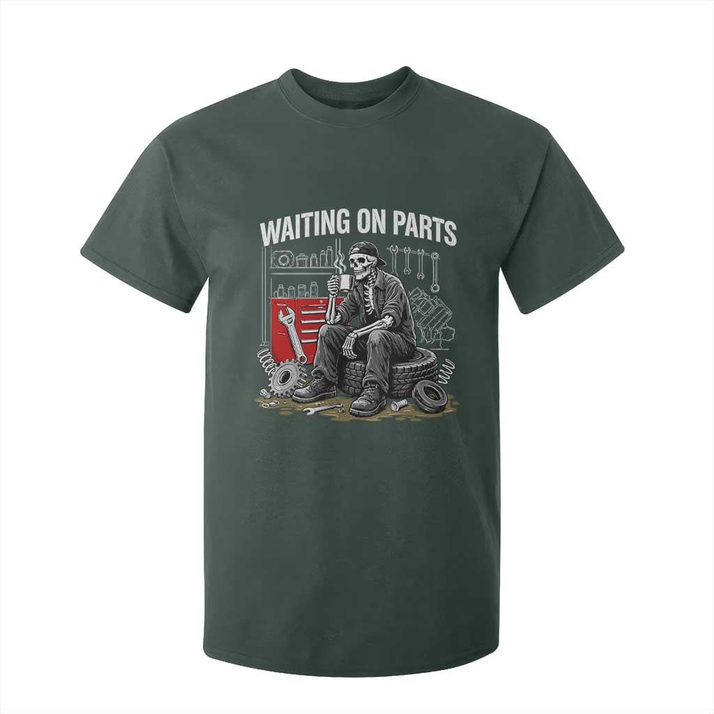 Funny Waiting On Parts Mechanic Skeleton Auto Repair Life T Shirt For Kid TS10 Dark Forest Green Print Your Wear