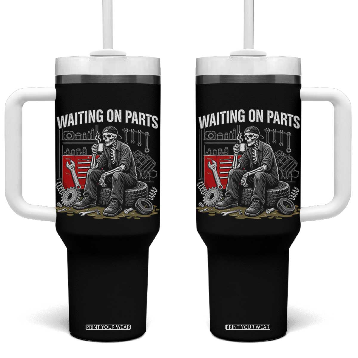 Funny Waiting On Parts Mechanic Skeleton Auto Repair Life Tumbler With Handle TS10 One Size: 40 oz Black Print Your Wear