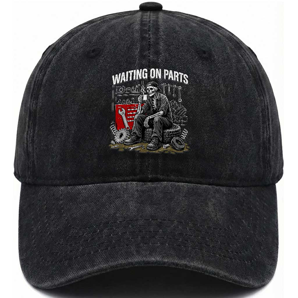 Funny Waiting On Parts Mechanic Skeleton Auto Repair Life Washed Cotton Baseball Cap TS10 Print Your Wear
