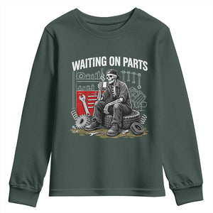 Funny Waiting On Parts Mechanic Skeleton Auto Repair Life Youth Sweatshirt TS10 Dark Forest Green Print Your Wear