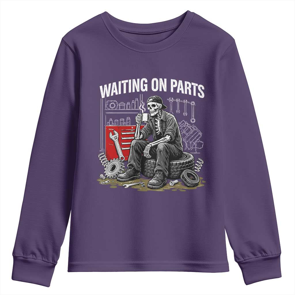 Funny Waiting On Parts Mechanic Skeleton Auto Repair Life Youth Sweatshirt TS10 Purple Print Your Wear