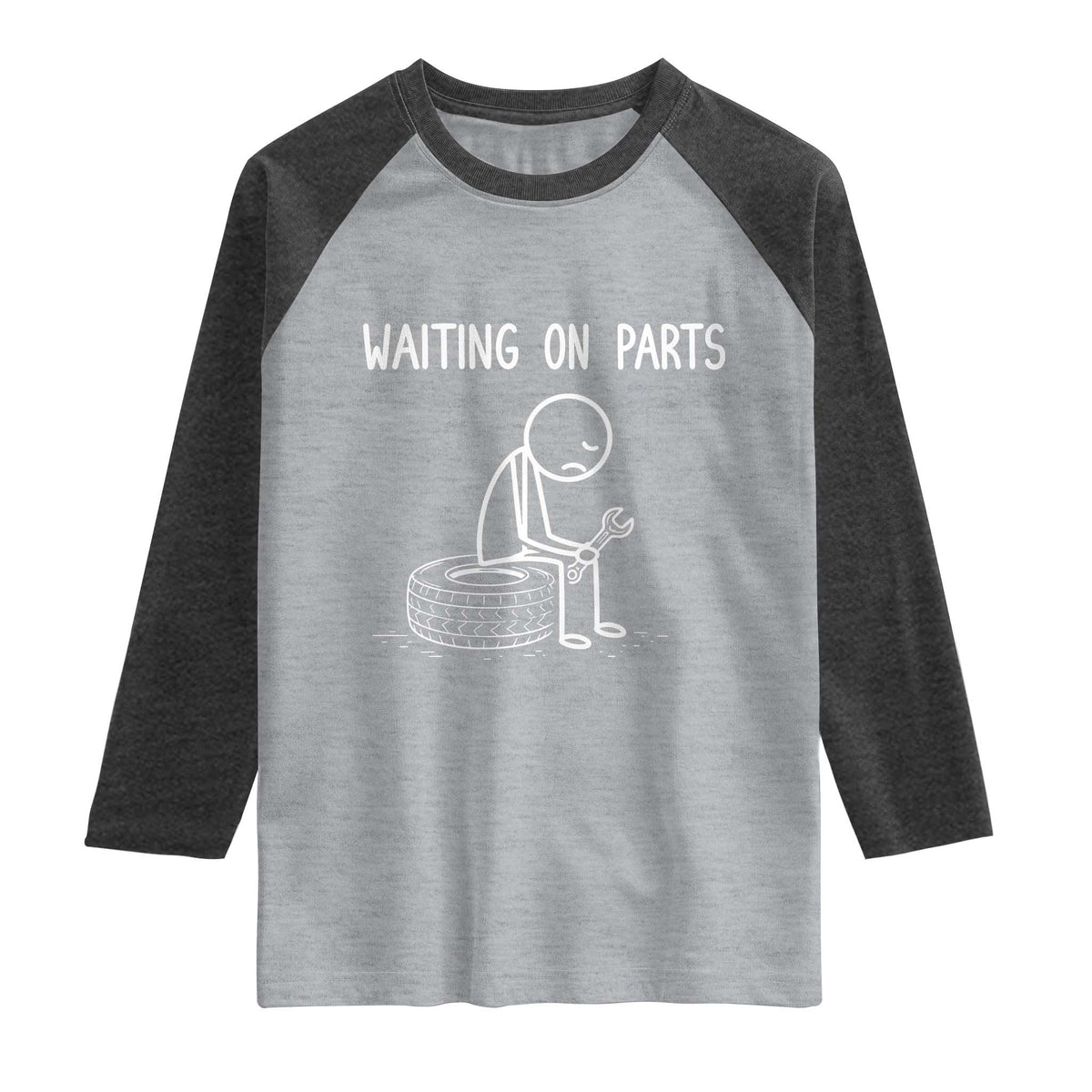 Funny Waiting On Parts Mechanic Auto Repair Car Raglan Shirt TS10 Heather Gray Heather Charcoal Print Your Wear