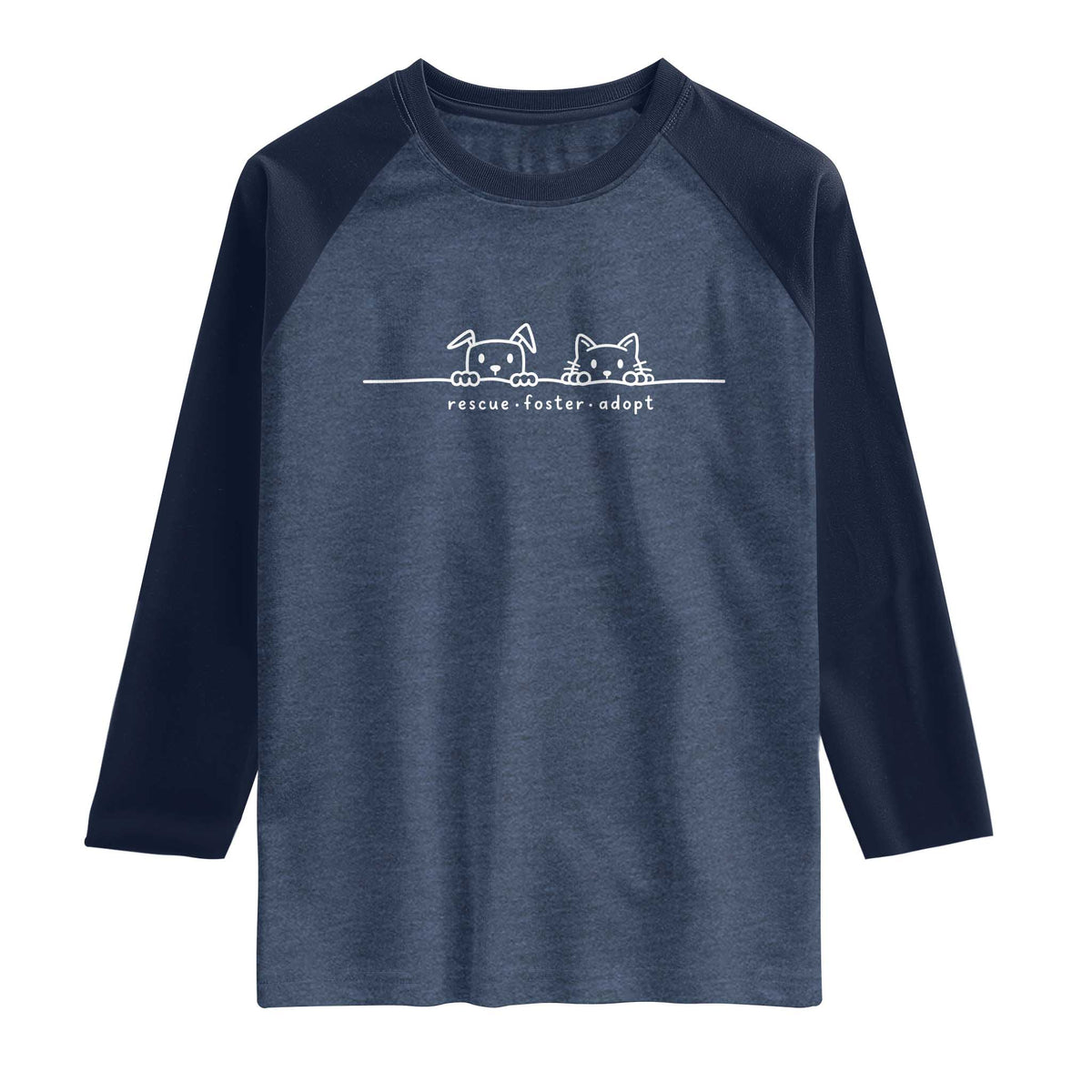 Rescue Dog Cat Raglan Shirt Adopt Rescue Foster Animal Shelter Volunteer TS10 Heather Denim Navy Print Your Wear