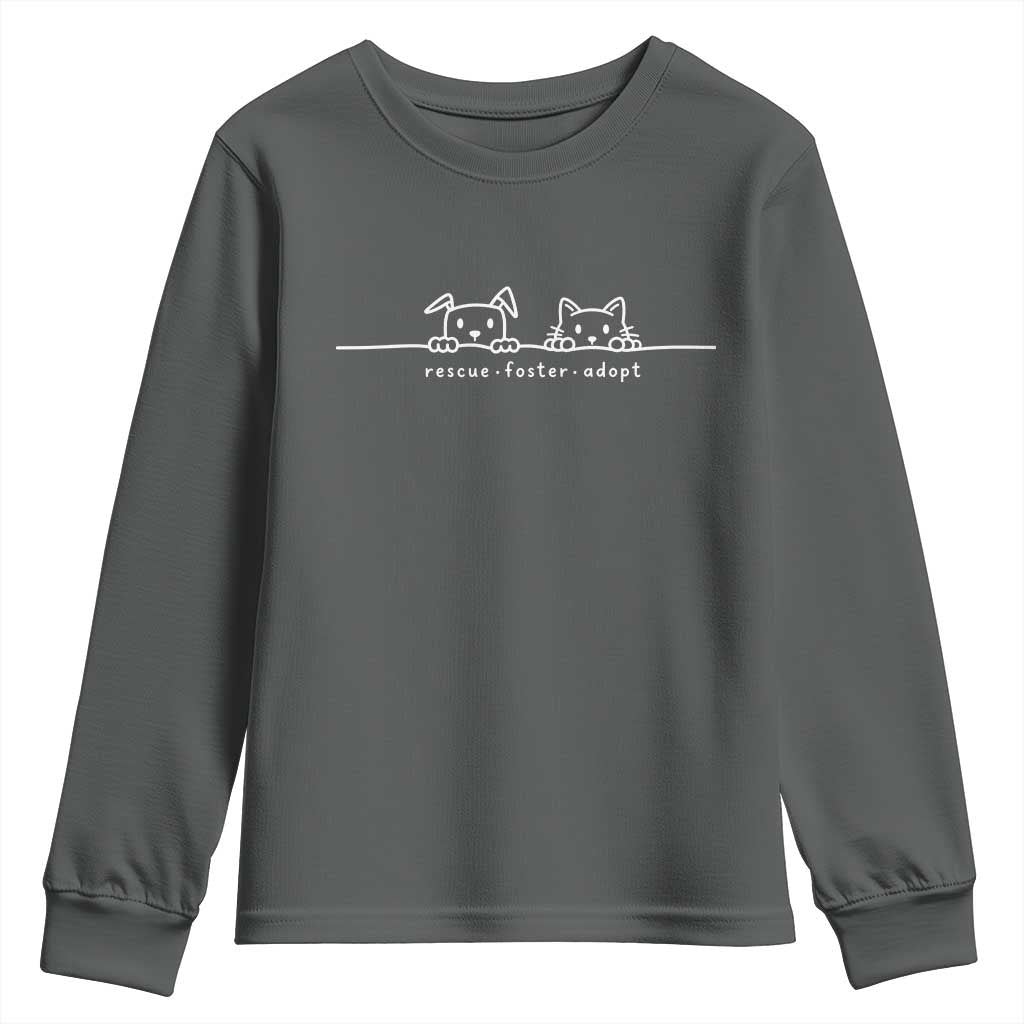 Rescue Dog Cat Youth Sweatshirt Adopt Rescue Foster Animal Shelter Volunteer TS10 Dark Heather Print Your Wear