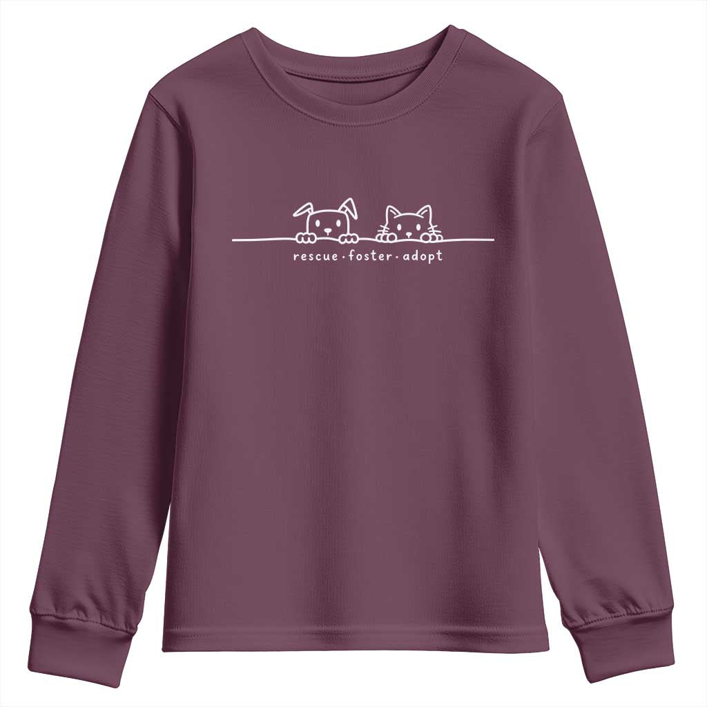 Rescue Dog Cat Youth Sweatshirt Adopt Rescue Foster Animal Shelter Volunteer TS10 Maroon Print Your Wear