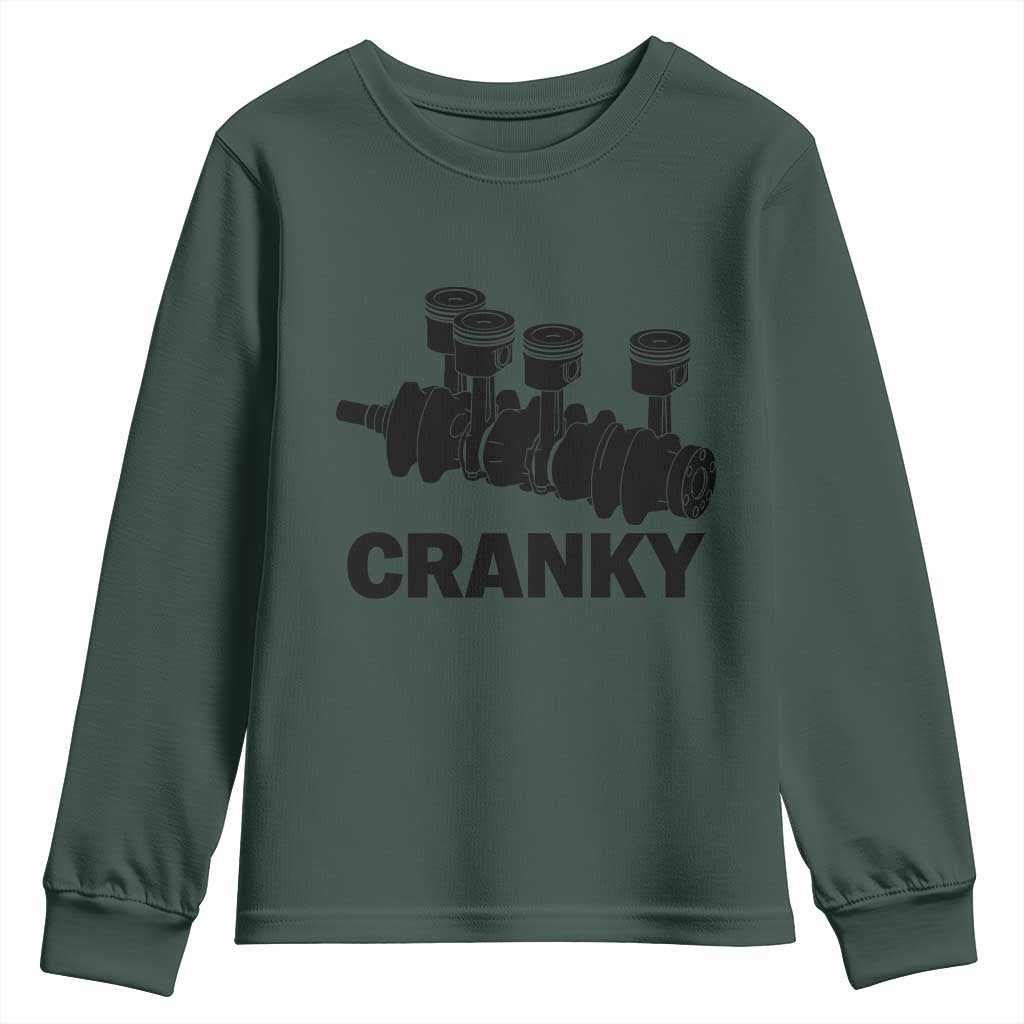 Cranky Car Engine Crankshaft Cars Lover Youth Sweatshirt Mechanics Father Day TS10 Dark Forest Green Print Your Wear
