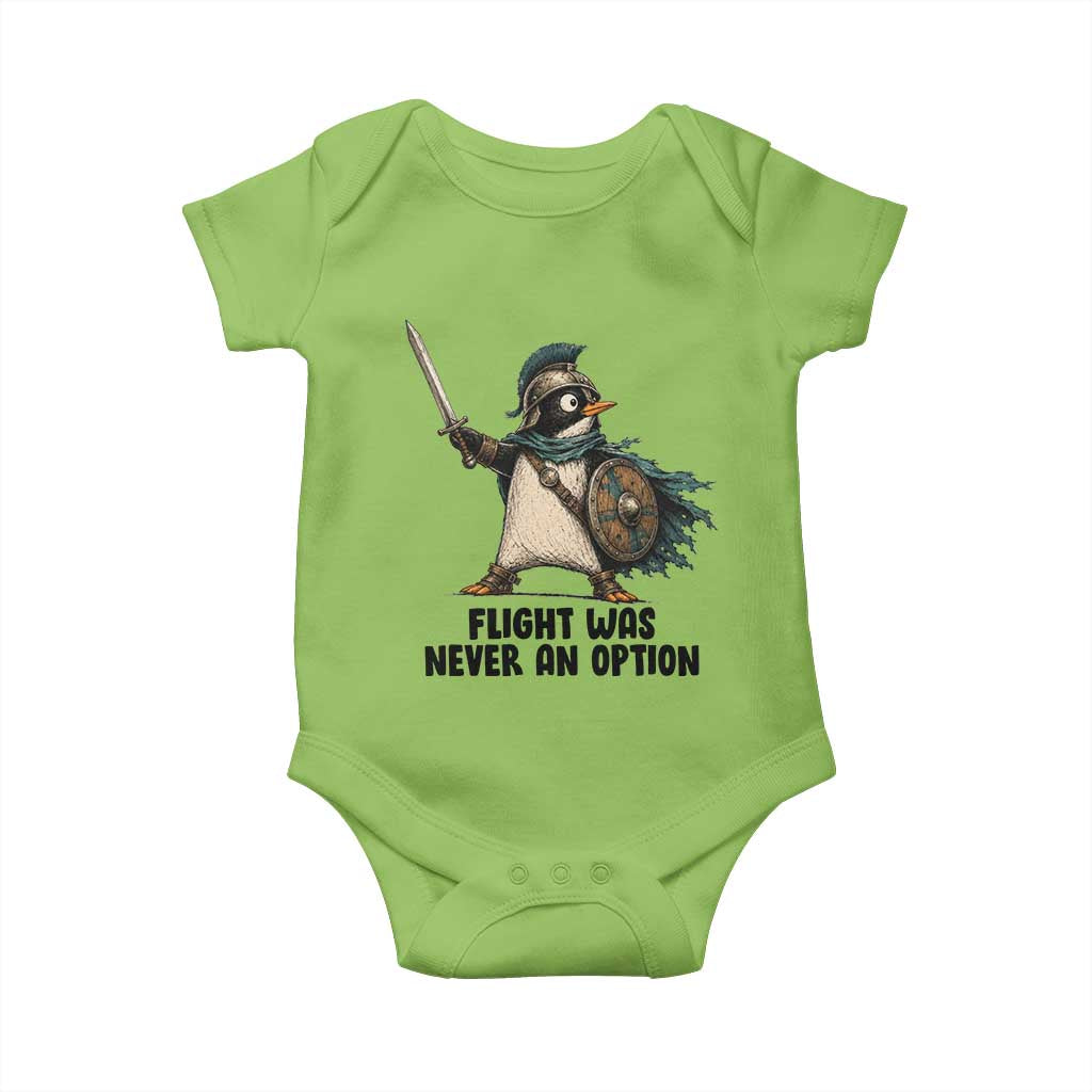 Flight Was Never An Option Funny Penguin Baby Onesie Sarcastic Dark Humor Animal TS10 Lime Print Your Wear
