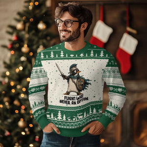 Flight Was Never An Option Funny Penguin Ugly Christmas Sweater Sarcastic Dark Humor Animal TS10 Beige Green Print Your Wear
