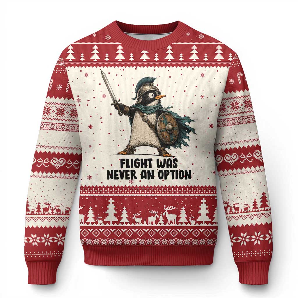 Flight Was Never An Option Funny Penguin Ugly Christmas Sweater Sarcastic Dark Humor Animal TS10 Beige Red Print Your Wear