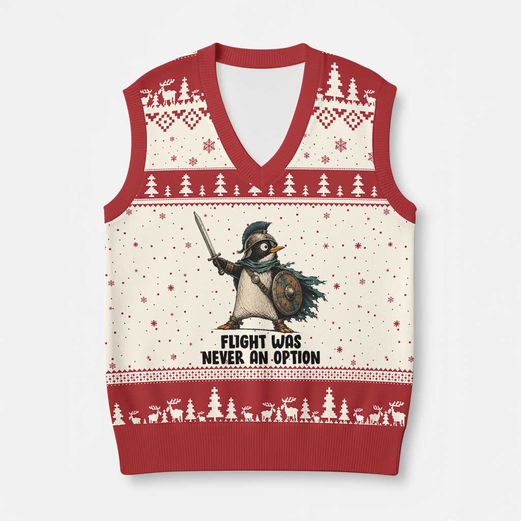 Flight Was Never An Option Funny Penguin V-Neck Knit Sweater Vest Sarcastic Dark Humor Animal TS10 Beige Red Print Your Wear
