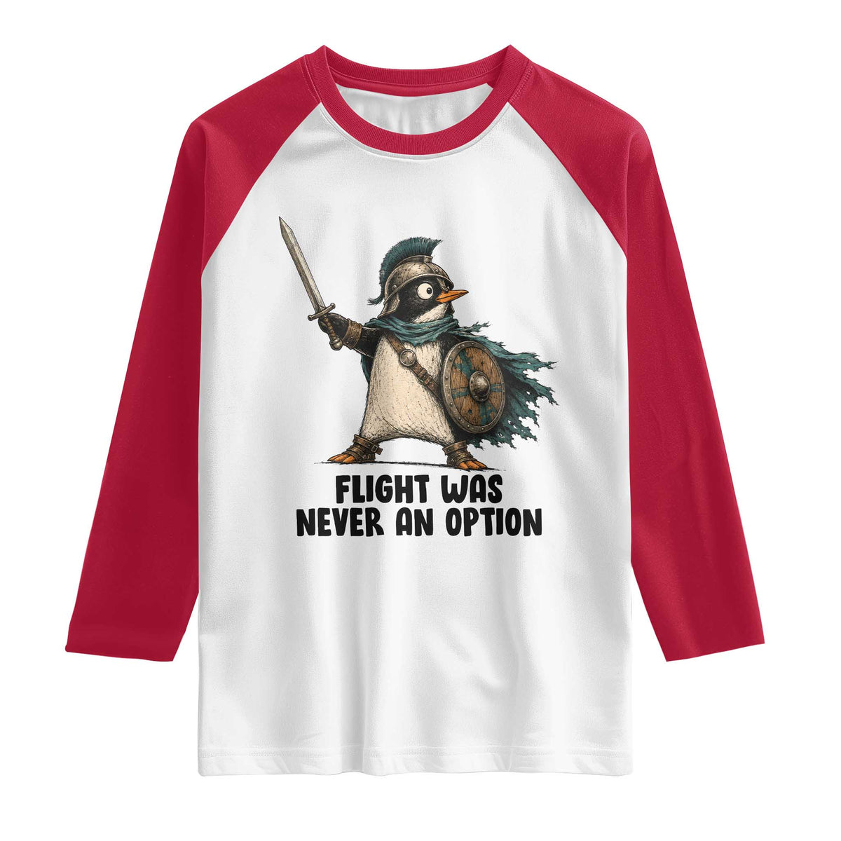 Flight Was Never An Option Funny Penguin Raglan Shirt Sarcastic Dark Humor Animal TS10 White Red Print Your Wear
