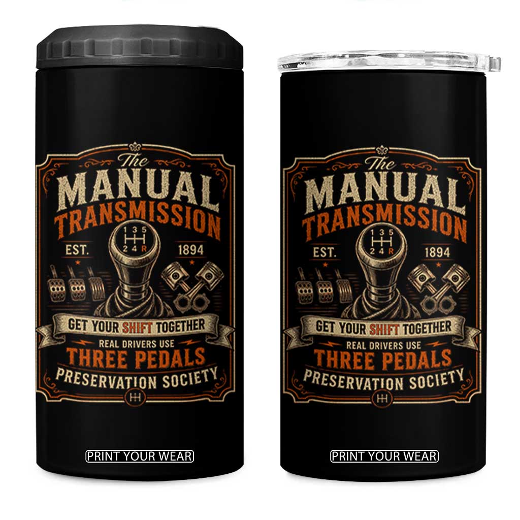 Car Guy 4 in 1 Can Cooler Tumbler The Manual Transmission Preservation Society TS10 One Size: 16 oz Black Print Your Wear