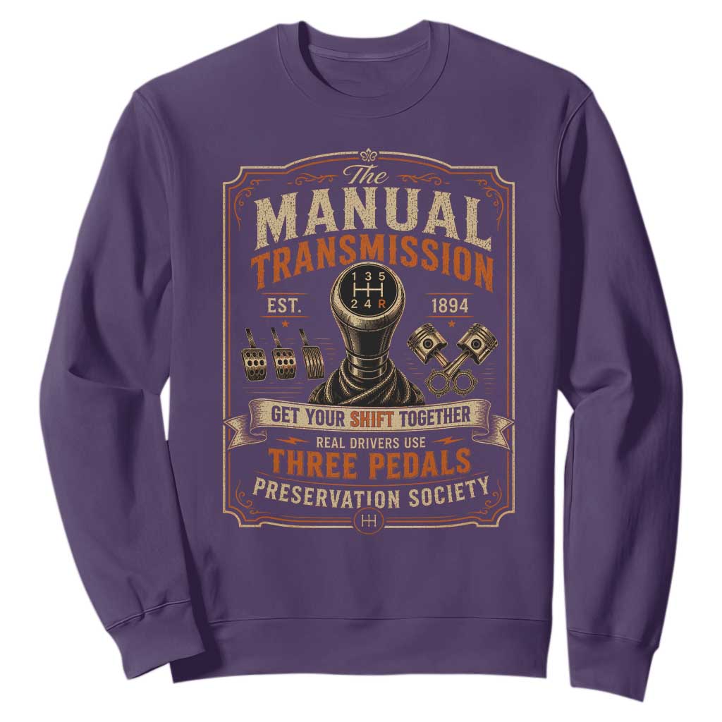 Car Guy Sweatshirt The Manual Transmission Preservation Society TS10 Purple Print Your Wear