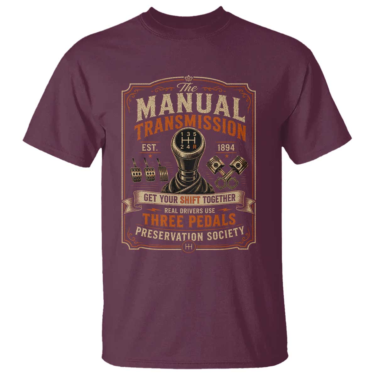 Car Guy T Shirt The Manual Transmission Preservation Society TS10 Maroon Print Your Wear