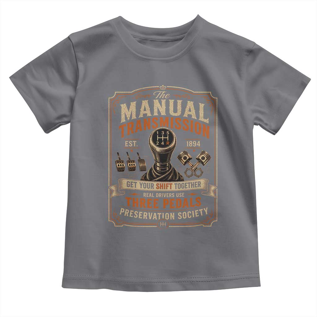 Car Guy Toddler T Shirt The Manual Transmission Preservation Society TS10 Charcoal Print Your Wear