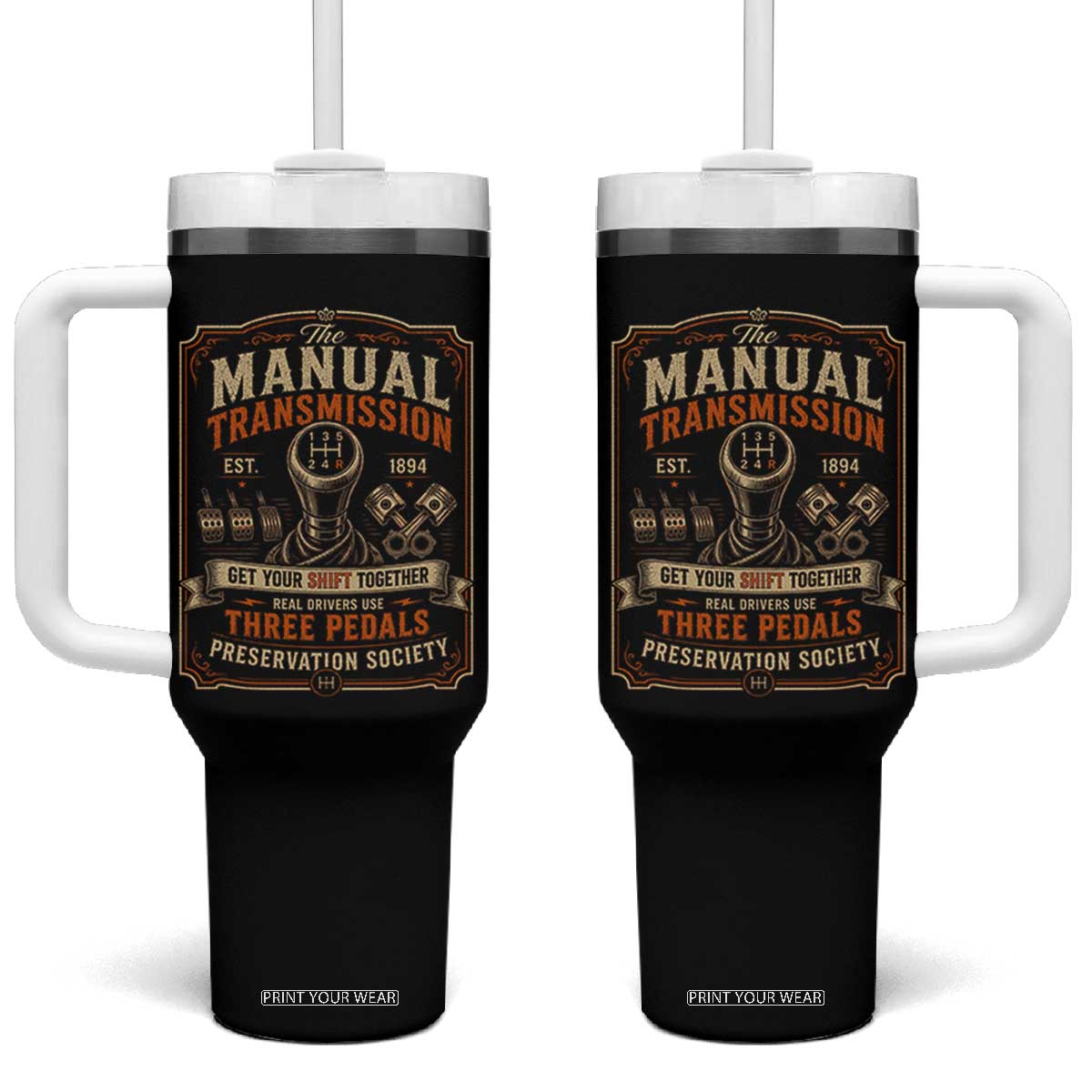 Car Guy Tumbler With Handle The Manual Transmission Preservation Society TS10 One Size: 40 oz Black Print Your Wear